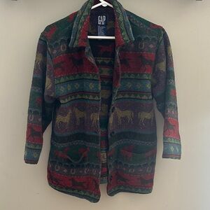 Vintage Gap Western Multicolor Knit Jacket with Horses